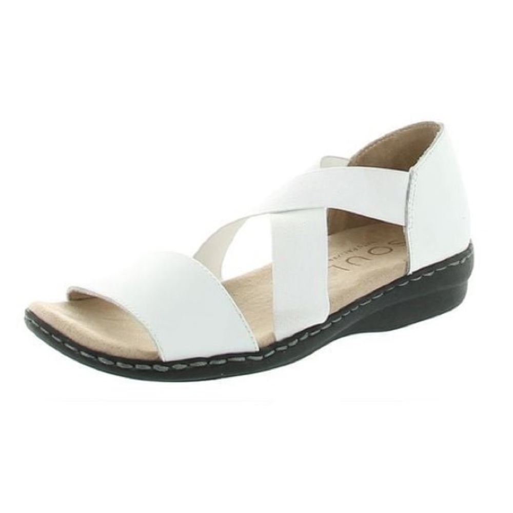 SOUL Naturalizer Women's white Blume Leather Slip On Strappy Sandals